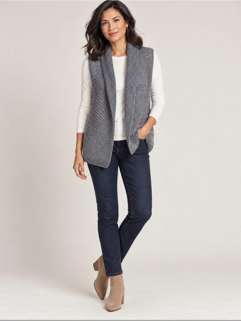 J.Jill Gray Alpaca Blend Shawl Collar Open Front Sweater Vest XS